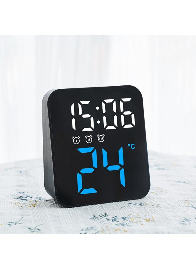 WAOKN - Bedroom LED Digital Alarm Clock, Bedside Clock with 3 Alarm Settings, Adjustable Brightness Voice Console Clock, Office, Bedroom Temperature Display Electric Night Light Clock (Black) - Image 1