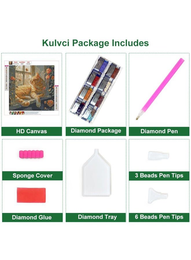Kulvci Sleeping Cat Diamond Painting Kits for Adults, Diamond Art Kits for Beginners, 5D DIY Full Drill Gem Craft for Home Decor Gift 12x12inch - Image 5