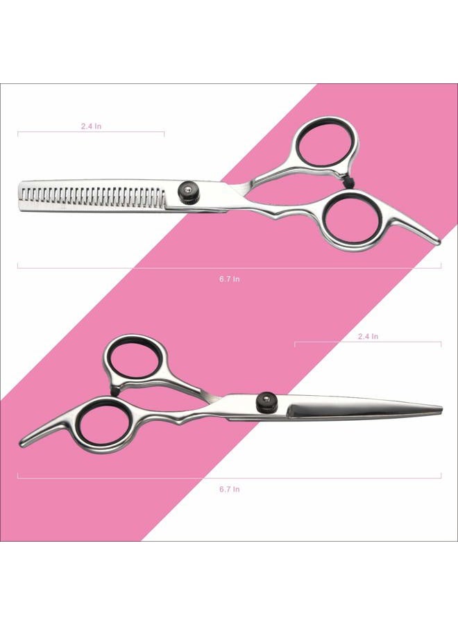 Fcysy مقص قص الشعر ومقص التخفيف - مجموعة مقصات حلاقة احترافية من Fcysy مع ملحقات قص الشعر في حقيبة جلدية للنساء والرجال والحيوانات الأليفة - 7 قطع - Image 2