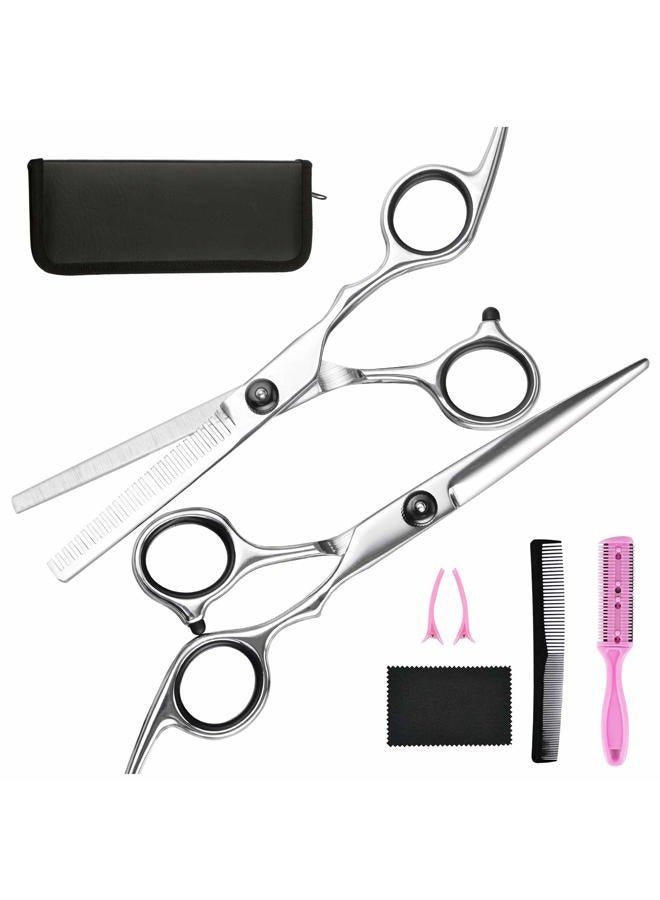 Fcysy مقص قص الشعر ومقص التخفيف - مجموعة مقصات حلاقة احترافية من Fcysy مع ملحقات قص الشعر في حقيبة جلدية للنساء والرجال والحيوانات الأليفة - 7 قطع - Image 1