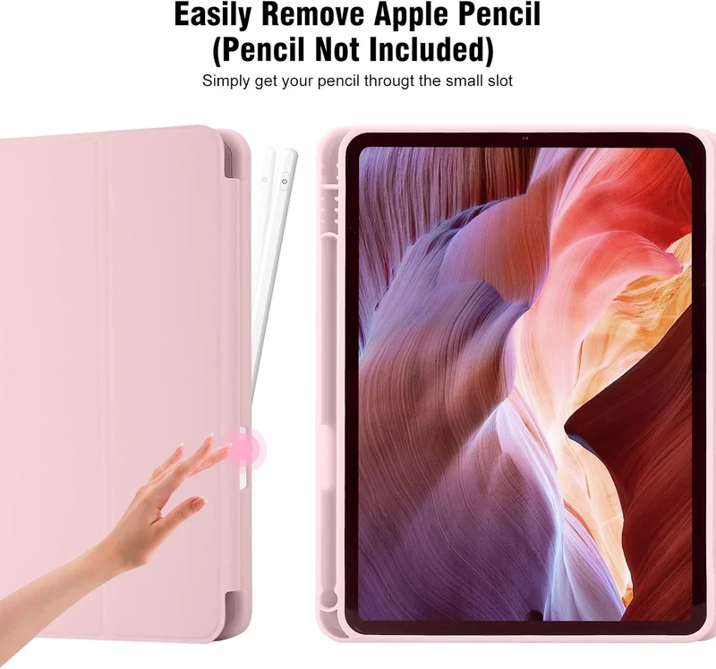 Bluepeak Pink iPad (A16) 11th Generation, iPad 10.9 Inch with Pencil Holder, Soft TPU Back Slim Smart Protective Trifold Stand Cover, Auto Wake/Sleep, Pink  | Best Price UAE