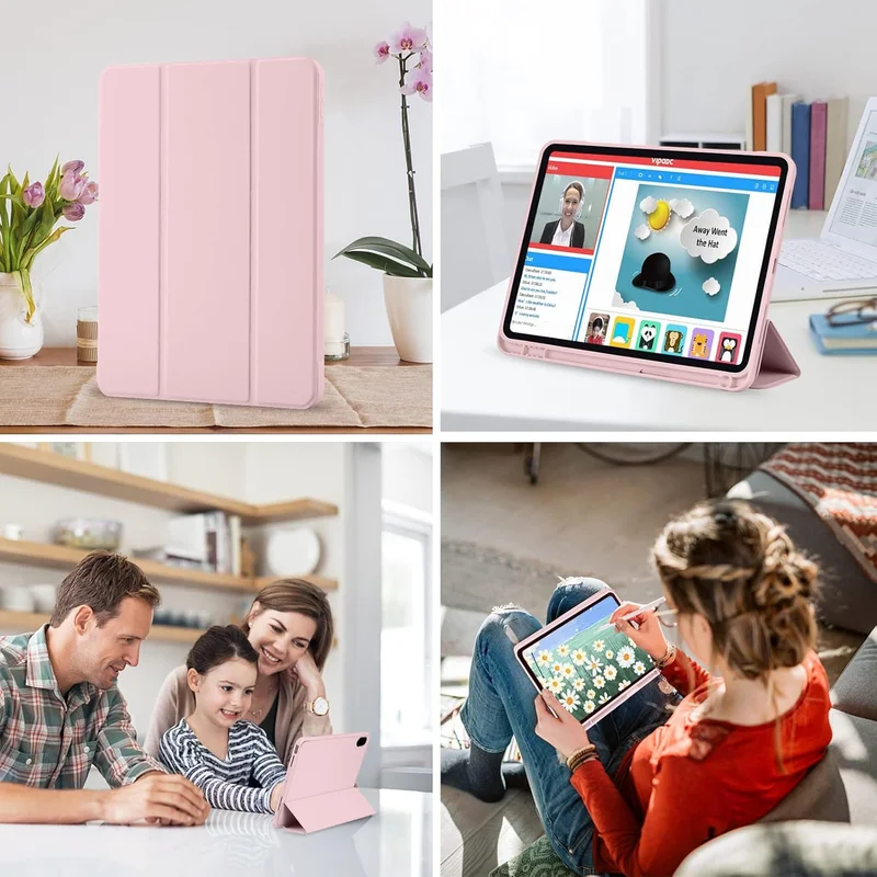 Bluepeak Pink iPad (A16) 11th Generation, iPad 10.9 Inch with Pencil Holder, Soft TPU Back Slim Smart Protective Trifold Stand Cover, Auto Wake/Sleep, Pink  | Best Price UAE