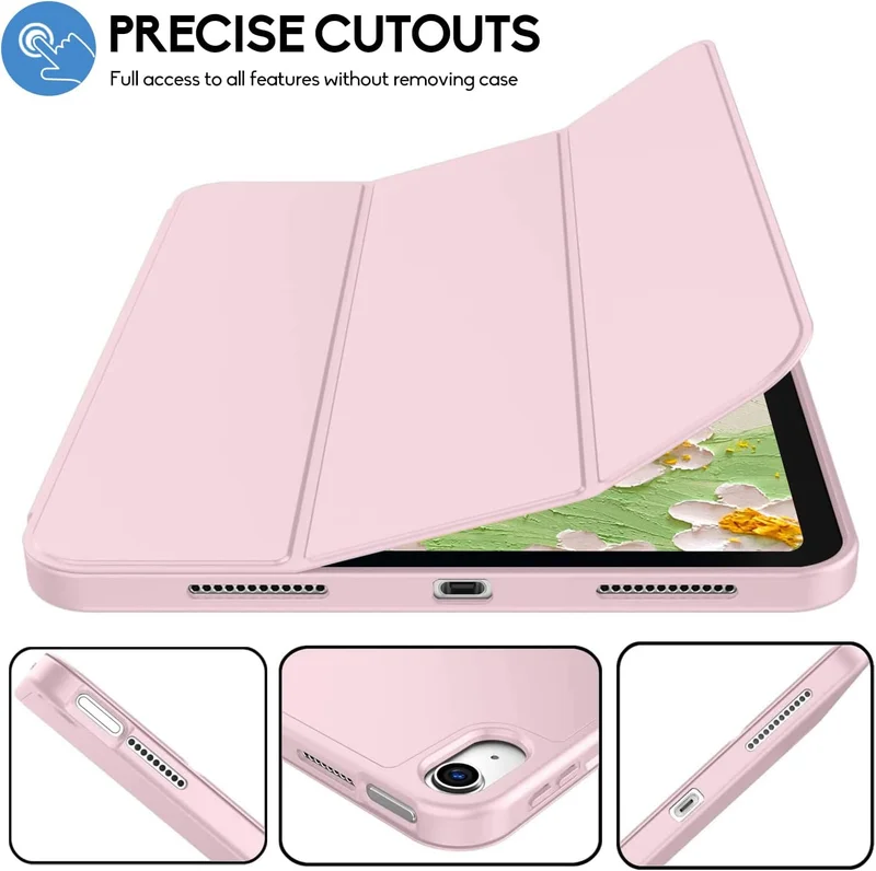 Bluepeak Pink iPad (A16) 11th Generation, iPad 10.9 Inch with Pencil Holder, Soft TPU Back Slim Smart Protective Trifold Stand Cover, Auto Wake/Sleep, Pink  | Best Price UAE