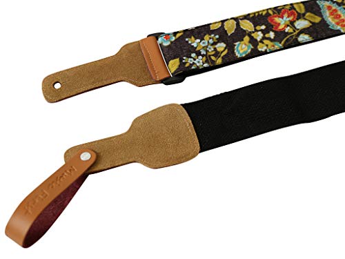 MUSIC FIRST Original Design, 2 inch width (5cm), Vintage French Country Style “Floral” Soft Muslin & Genuine Leather Delux Banjo Strap, With 2 pieces of MUSIC FIRST Leather Strap Locker. - Image 5