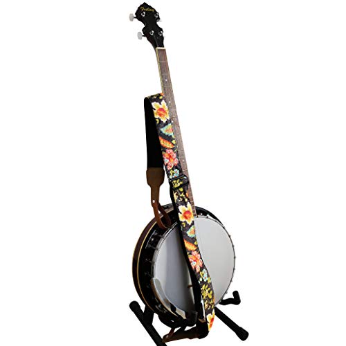 MUSIC FIRST Original Design, 2 inch width (5cm), Vintage French Country Style “Floral” Soft Muslin & Genuine Leather Delux Banjo Strap, With 2 pieces of MUSIC FIRST Leather Strap Locker. - Image 2