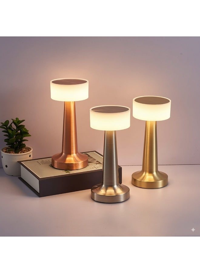 ETRONIK مصباح طاولة LED على شكل دمبل محمول لاسلكي قابل لإعادة الشحن مع إضاءة ليلية قابلة للتعتيم على 3 مستويات لديكور غرفة النوم وغرفة المعيشة والمطعم والبار والمقهى باللون الذهبي - Image 2