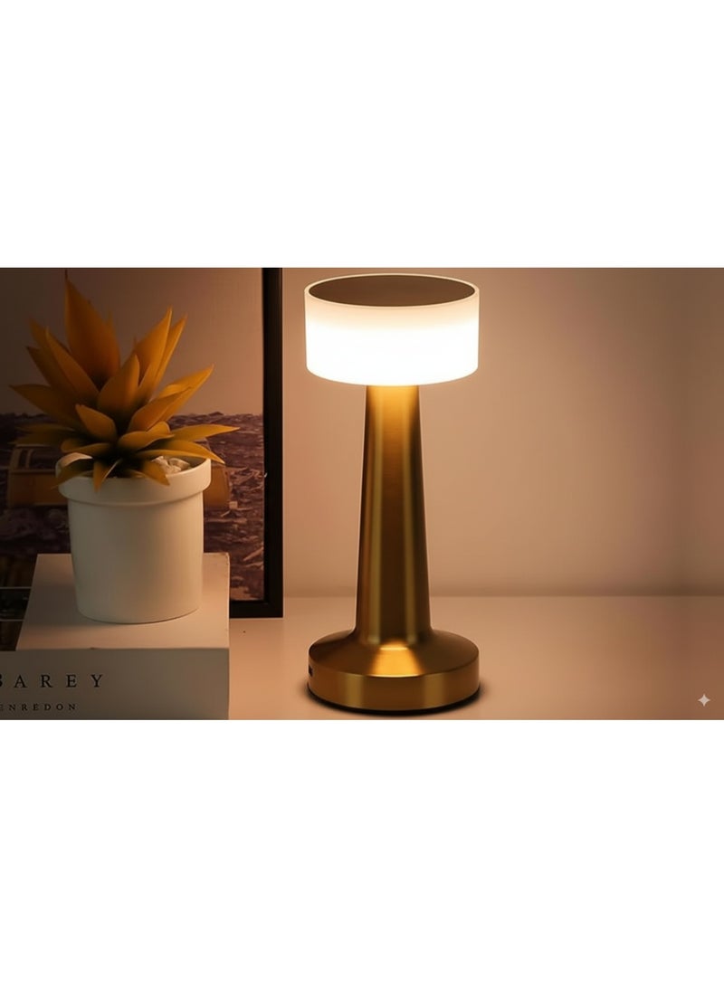 ETRONIK مصباح طاولة LED على شكل دمبل محمول لاسلكي قابل لإعادة الشحن مع إضاءة ليلية قابلة للتعتيم على 3 مستويات لديكور غرفة النوم وغرفة المعيشة والمطعم والبار والمقهى باللون الذهبي - Image 5