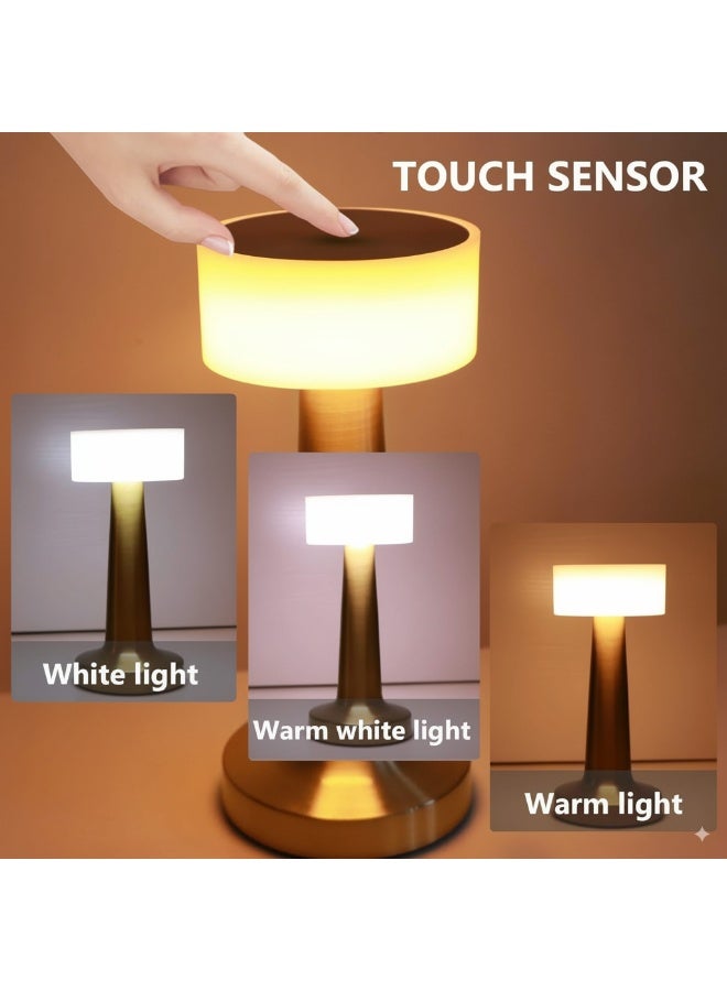 ETRONIK مصباح طاولة LED على شكل دمبل محمول لاسلكي قابل لإعادة الشحن مع إضاءة ليلية قابلة للتعتيم على 3 مستويات لديكور غرفة النوم وغرفة المعيشة والمطعم والبار والمقهى باللون الذهبي - Image 3