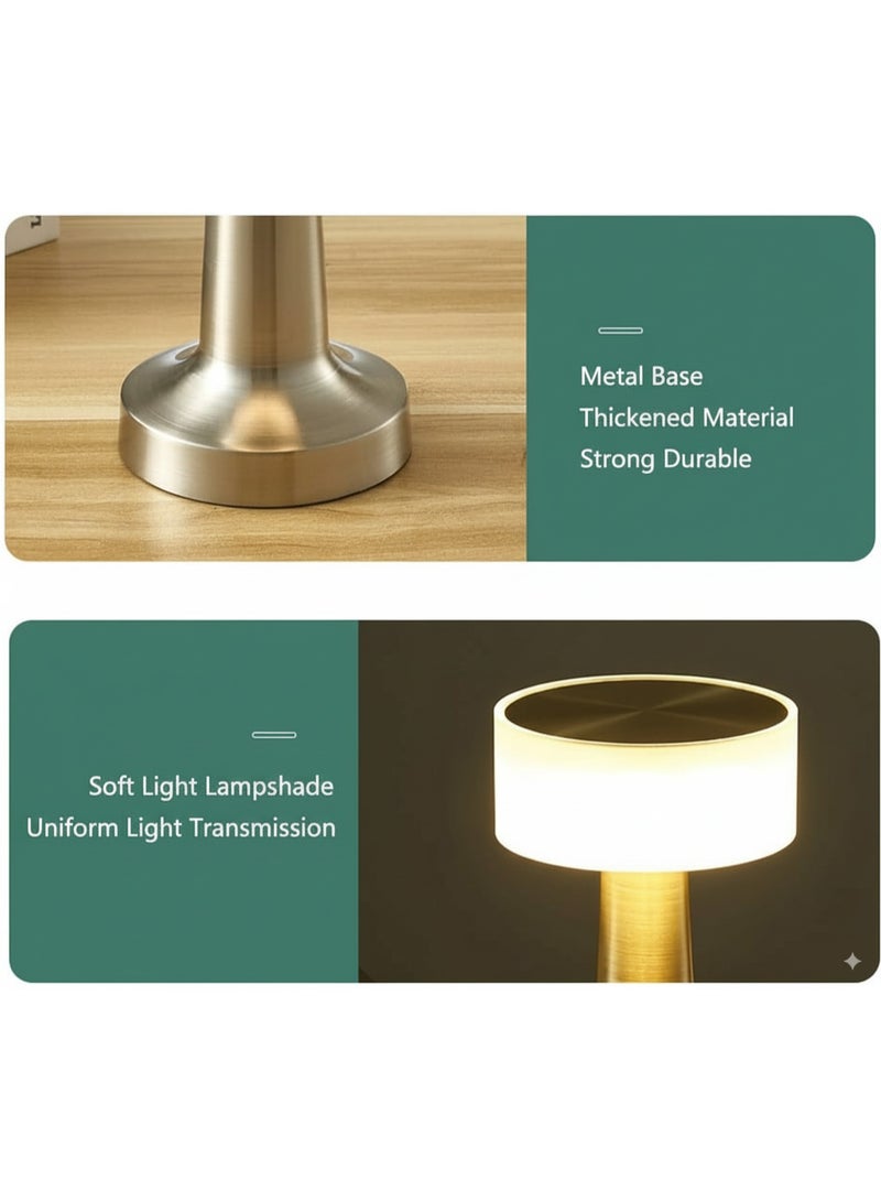 ETRONIK مصباح طاولة LED على شكل دمبل محمول لاسلكي قابل لإعادة الشحن مع إضاءة ليلية قابلة للتعتيم على 3 مستويات لديكور غرفة النوم وغرفة المعيشة والمطعم والبار والمقهى باللون الذهبي - Image 4