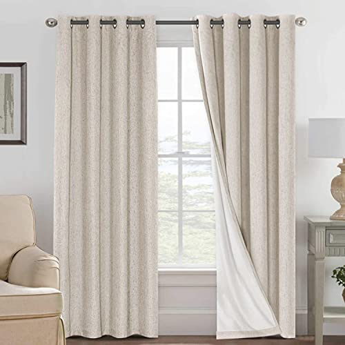 H.VERSAILTEX HVERSAILTEX Linen Blackout Curtains 96 Inches Long 100 Absolutely Blackout Elegant Curtains for Bedroom Thermal Insulated Linen Drapes Grommet Curtains with White Liner 2 Panels Natural