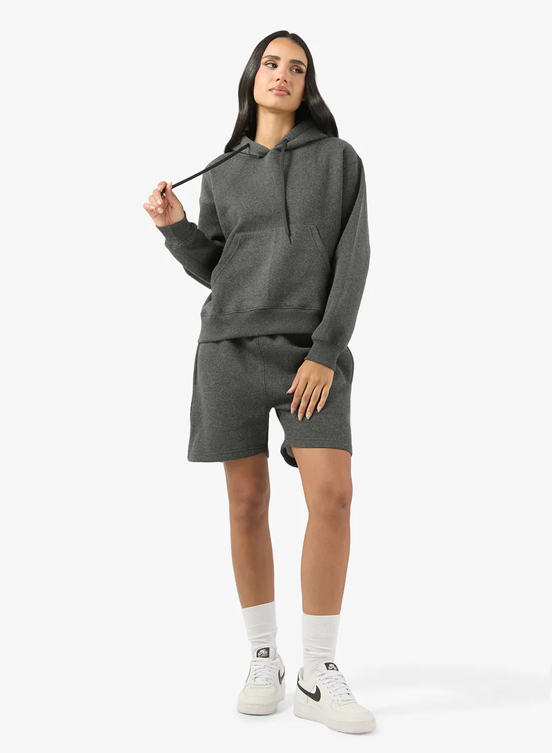 جينجر بيسيكس طقم سويت شيرت وبنطلون قصير بياقة دائرية من الفليس