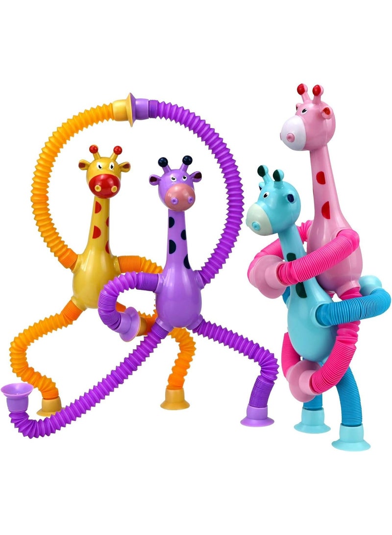 ARGT Telescopic Suction Cup Giraffe Toy, Pop Tubes Baby Toys Fine Motor Skills & Creative Learning, Toddler Sensory Party Favors Gifts, Autism Fidget Toy for Autistic Children, 4 Pack - Image 1