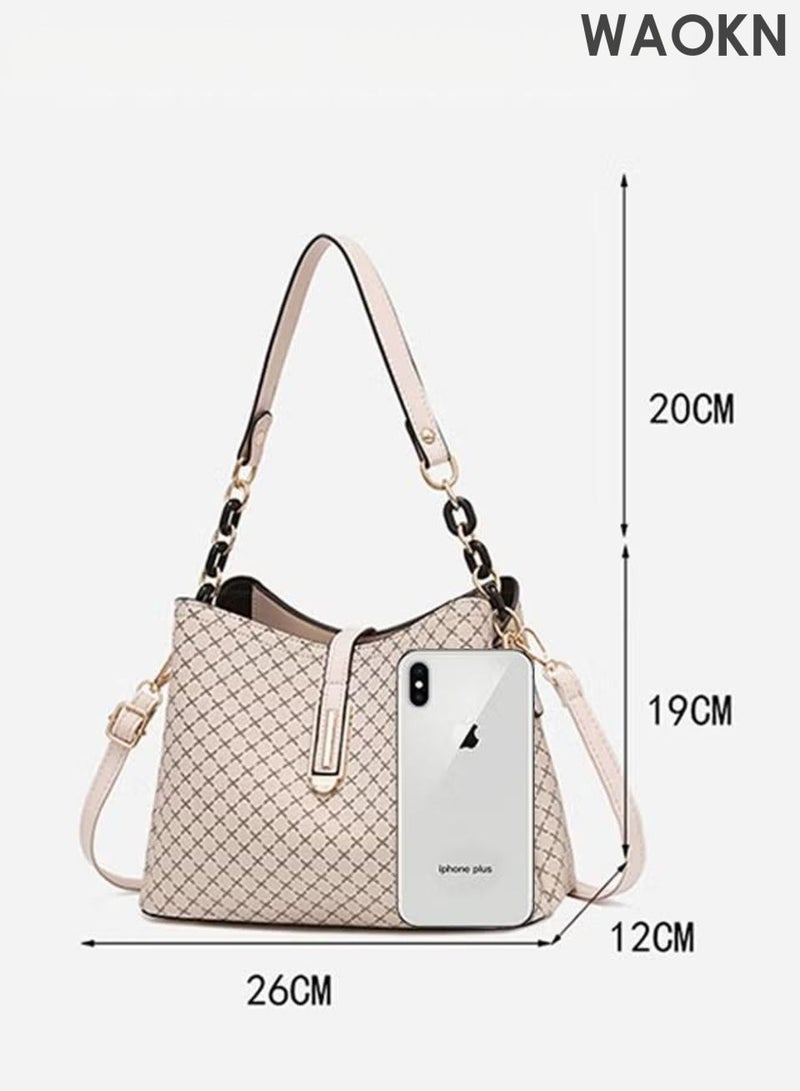 دبليو أيه أو كي أن حقيبة يد كبيرة من الجلد الصناعي، حقيبة كتف واسعة السعة للنساء والرجال، حقيبة أنيقة من الجلد اللامع باللون البيج، حقيبة يد وكتف مقاومة للماء، حقيبة يد نسائية وحقيبة كروس بودي للأم والزوجة، مناسبة للجنسين، حقيبة كروس بودي كبيرة السعة، مناسبة للتنقل إلى العمل والتسوق. - Image 4