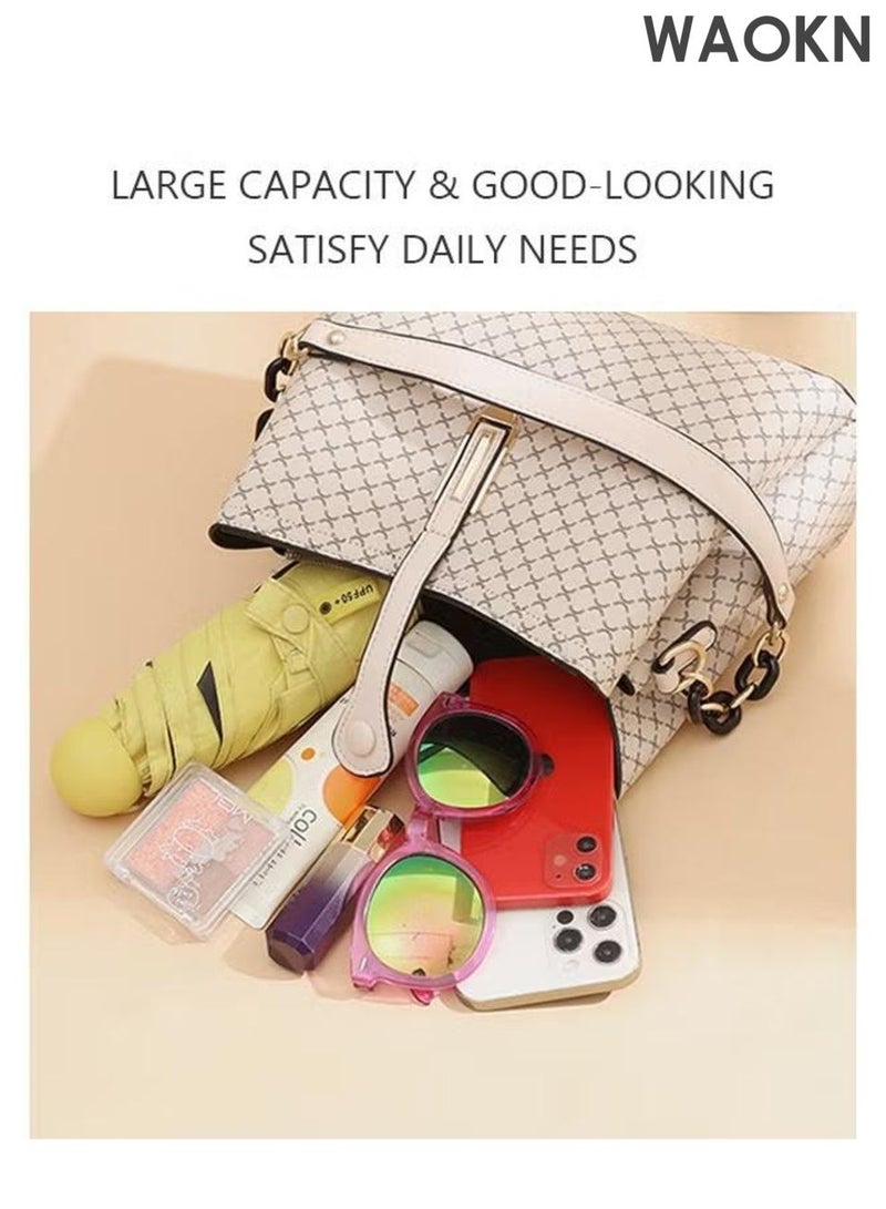 دبليو أيه أو كي أن حقيبة يد كبيرة من الجلد الصناعي، حقيبة كتف واسعة السعة للنساء والرجال، حقيبة أنيقة من الجلد اللامع باللون البيج، حقيبة يد وكتف مقاومة للماء، حقيبة يد نسائية وحقيبة كروس بودي للأم والزوجة، مناسبة للجنسين، حقيبة كروس بودي كبيرة السعة، مناسبة للتنقل إلى العمل والتسوق. - Image 5