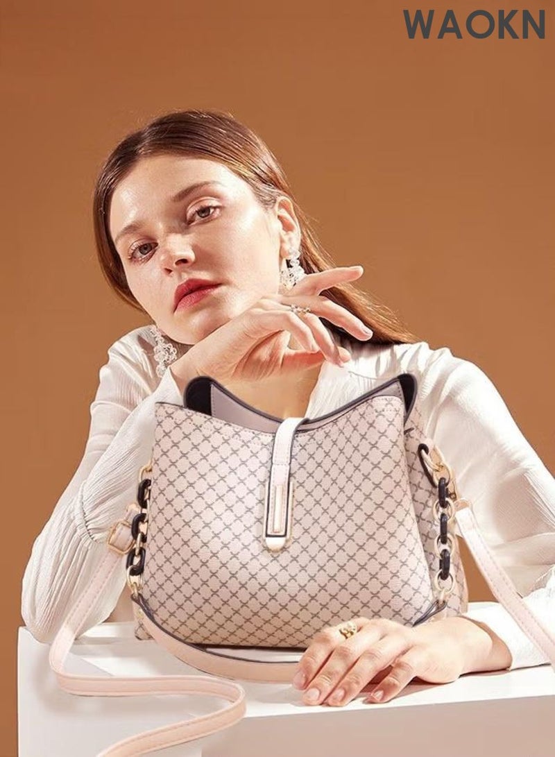 دبليو أيه أو كي أن حقيبة يد كبيرة من الجلد الصناعي، حقيبة كتف واسعة السعة للنساء والرجال، حقيبة أنيقة من الجلد اللامع باللون البيج، حقيبة يد وكتف مقاومة للماء، حقيبة يد نسائية وحقيبة كروس بودي للأم والزوجة، مناسبة للجنسين، حقيبة كروس بودي كبيرة السعة، مناسبة للتنقل إلى العمل والتسوق. - Image 3