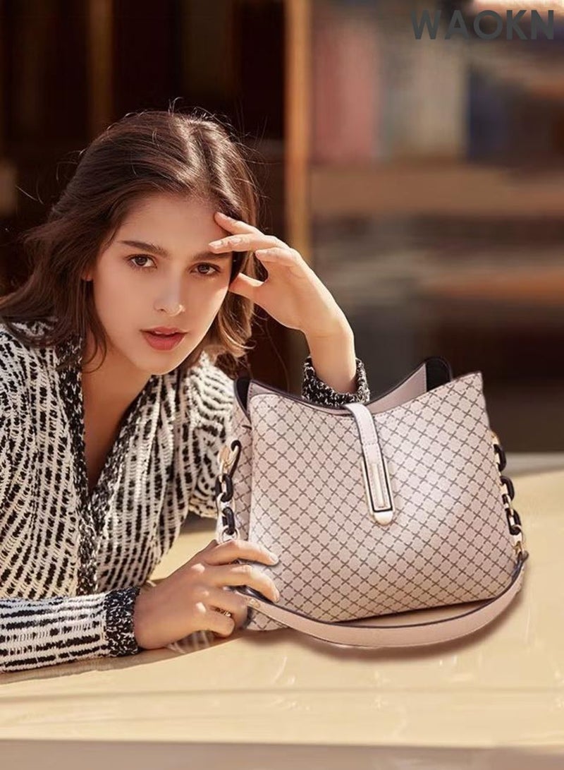 دبليو أيه أو كي أن حقيبة يد كبيرة من الجلد الصناعي، حقيبة كتف واسعة السعة للنساء والرجال، حقيبة أنيقة من الجلد اللامع باللون البيج، حقيبة يد وكتف مقاومة للماء، حقيبة يد نسائية وحقيبة كروس بودي للأم والزوجة، مناسبة للجنسين، حقيبة كروس بودي كبيرة السعة، مناسبة للتنقل إلى العمل والتسوق. - Image 2