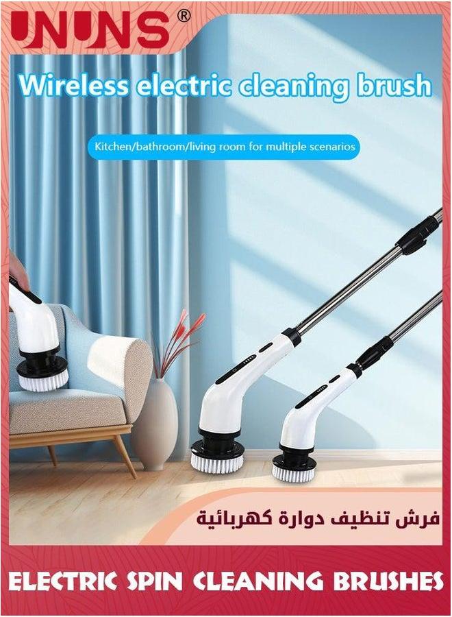 UNUNS Electric Spin Scrubber,Cordless Powerful Scrub Brush For Cleaning Bathroom,Kitchen,Shower Tub And Floor Tile With Adjustable Extension Long Handle 7 Replaceable Heads,White - Image 2
