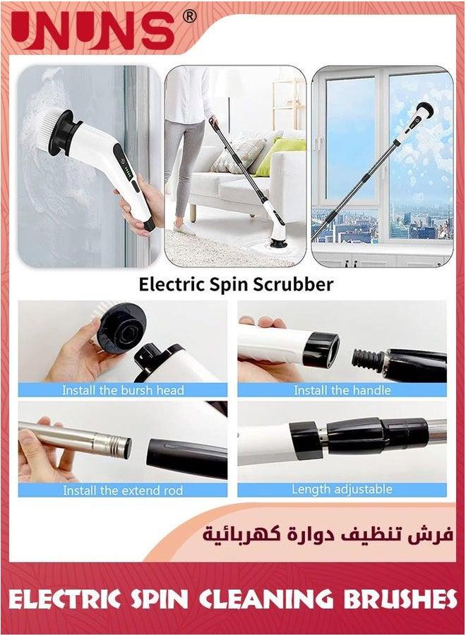 UNUNS Electric Spin Scrubber,Cordless Powerful Scrub Brush For Cleaning Bathroom,Kitchen,Shower Tub And Floor Tile With Adjustable Extension Long Handle 7 Replaceable Heads,White - Image 3