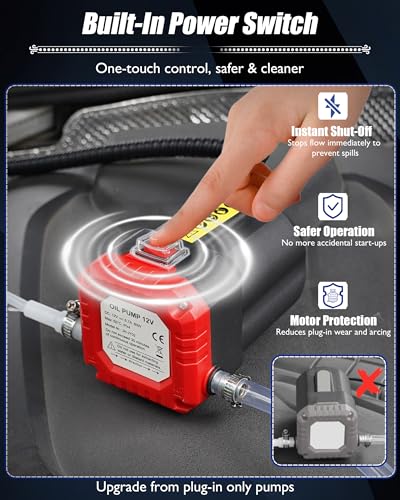 FAITIO Oil Extractor Pump 12V 80W, Electric Oil Pump for Engine Oil Change, Car Fluid Pump for Motor Oil, Gear Oil, Transmission Fluid Transfer, Upgrade Overload Oil Removal Pump for Car, Mower, Boat, Red - Image 4