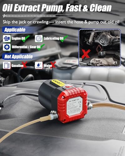 FAITIO Oil Extractor Pump 12V 80W, Electric Oil Pump for Engine Oil Change, Car Fluid Pump for Motor Oil, Gear Oil, Transmission Fluid Transfer, Upgrade Overload Oil Removal Pump for Car, Mower, Boat, Red - Image 2