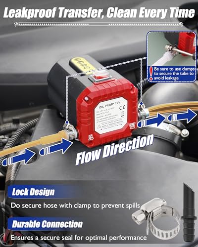 FAITIO Oil Extractor Pump 12V 80W, Electric Oil Pump for Engine Oil Change, Car Fluid Pump for Motor Oil, Gear Oil, Transmission Fluid Transfer, Upgrade Overload Oil Removal Pump for Car, Mower, Boat, Red - Image 5
