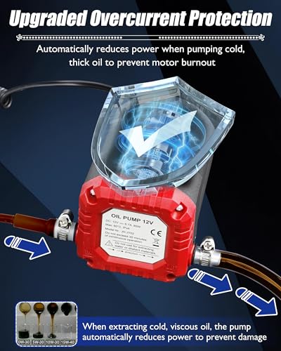 FAITIO Oil Extractor Pump 12V 80W, Electric Oil Pump for Engine Oil Change, Car Fluid Pump for Motor Oil, Gear Oil, Transmission Fluid Transfer, Upgrade Overload Oil Removal Pump for Car, Mower, Boat, Red - Image 3