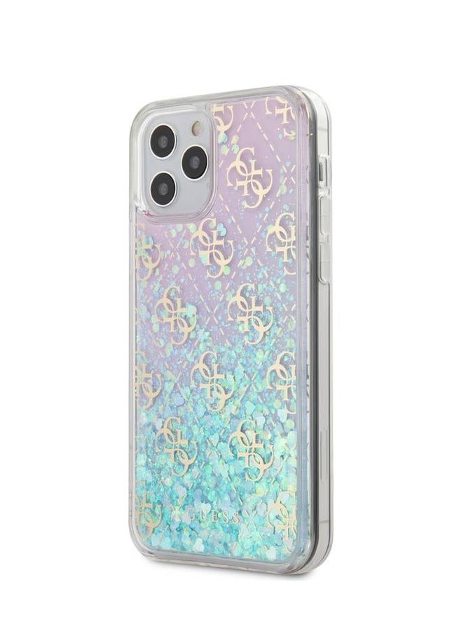 GUESS iPhone 12 / 12 Pro Case 6.1inch Liquid Glitter 4G Pattern Pink Background Phone Back Cover / Drop Protection / Officially Licensed - Iridescent - Image 2