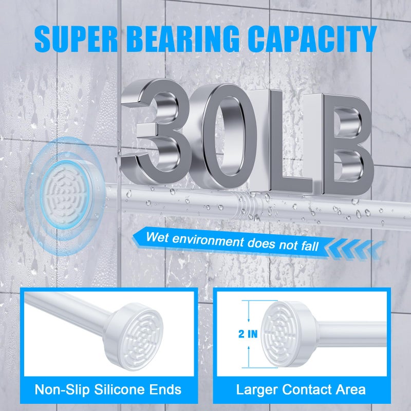 TEECK Shower Curtain Rod, 32-68 inch Adjustable Spring Tension Curtain Rod, Never Rust Anti-Slip Shower Curtain Rod for Bathroom, No Drilling, Never Collapse, Easy to Use, White - Image 3