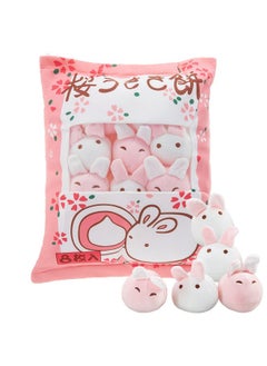 Civaner Cute Plush Pillow Kawaii Room Decor Throw Pillow Removable Stuffed Animal Toys Fluffy Cherry Bunnies Cats Kittens Dog Dinosaur Creative Gifts For Teens Girls Kids (Pink Bunny)  - Image 1
