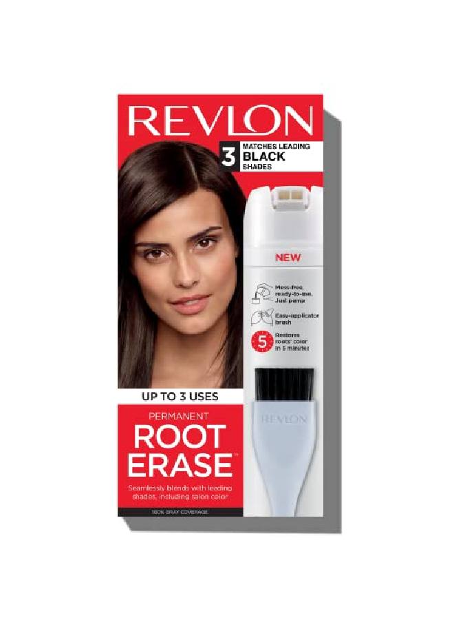 Revlon Permanent Hair Color By Permanent Hair Dye At-Home Root Erase With Applicator Brush For Multiple Use 100% Gray Coverage Black (3) 3.2 Fl Oz - Image 1