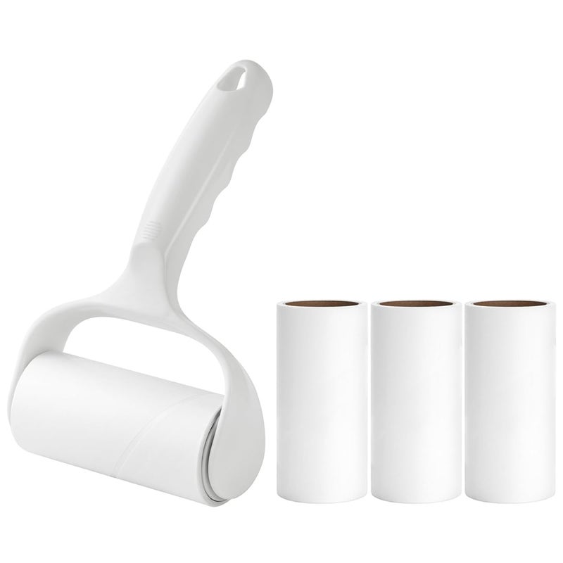 MINGRACE Horizontal Lint Rollers For Pet Hair Extra Sticky Easy To Use Sticky Lint Roller For Pool Table Couch Clothes, 1 Refillable Handle With 4 Sticky Rolls (Daisy White) - Image 1