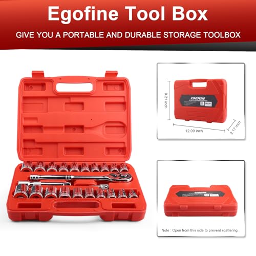 Egofine مجموعة مفاتيح صمولة إيغوفاين 1/2"، 23 قطعة قياسية SAE (7/16 إلى 1 بوصة) ومترية (13-19، 21، 22، 24 مم) 6 نقاط، مع مفتاح ربط سريع الإطلاق، قضبان تمديد، محول مثقاب - Image 4