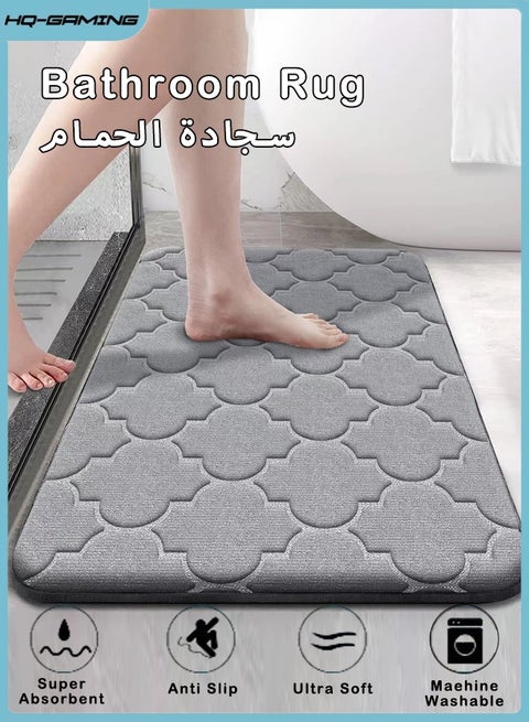 Bath Mat Rug, Soft Floor Carpet, Super Absorbent Bathroom Rugs, Non-Slip, Comfortable, Machine Washable Bath Carpet for Bathroom Floor, Tub, Shower Grey 40*60cm