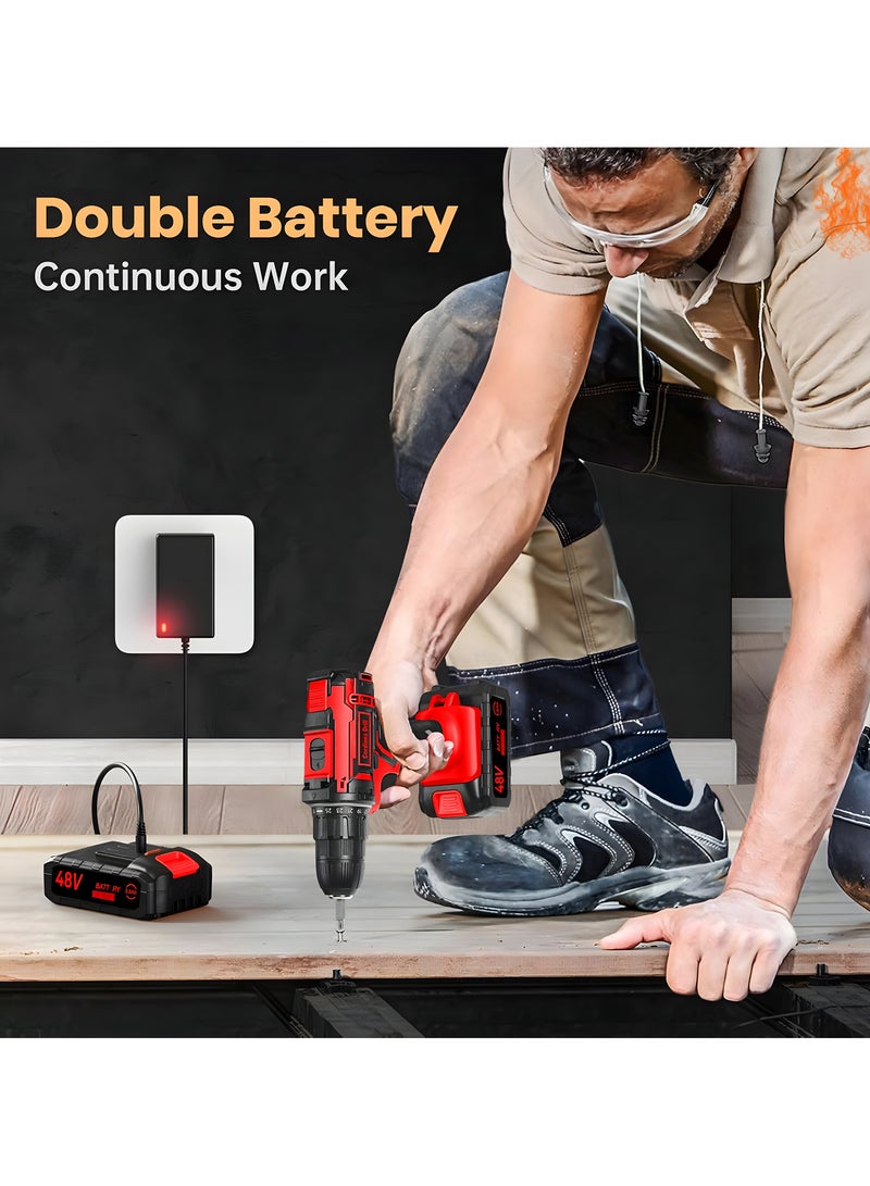 GREATEC Cordless Drill, 48V, 2.0Ah Li-Ion Battery, 42Nm Electric Power Tool for Drilling in Wood, Metal & Masonry, 25+1 Torque, Variable Speed, Kitbox Included - Image 4