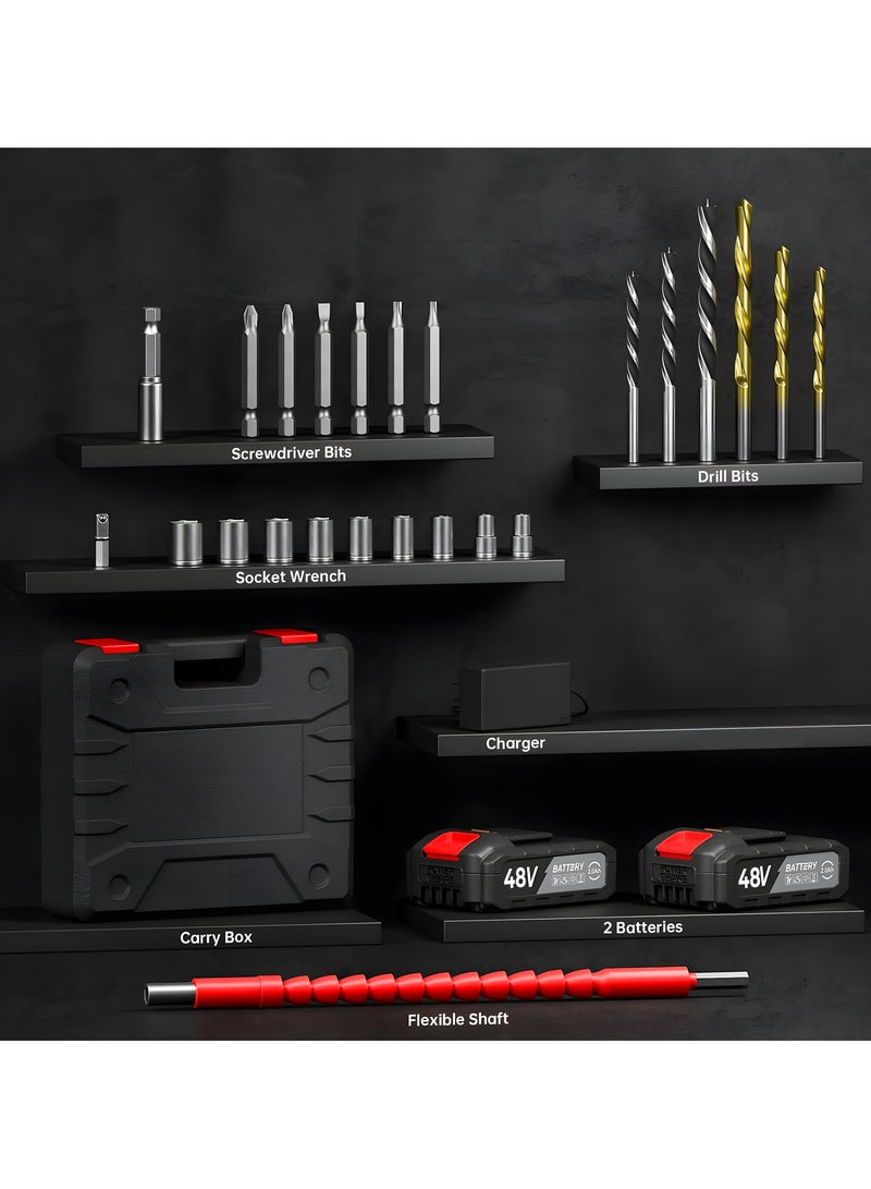 GREATEC Cordless Drill, 48V, 2.0Ah Li-Ion Battery, 42Nm Electric Power Tool for Drilling in Wood, Metal & Masonry, 25+1 Torque, Variable Speed, Kitbox Included - Image 5