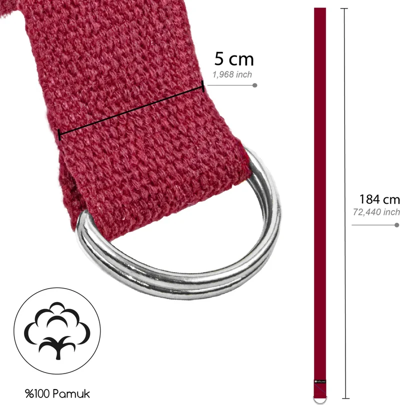 ريبو Natural 100% Cotton Yoga Belt Claret Red 184 cm