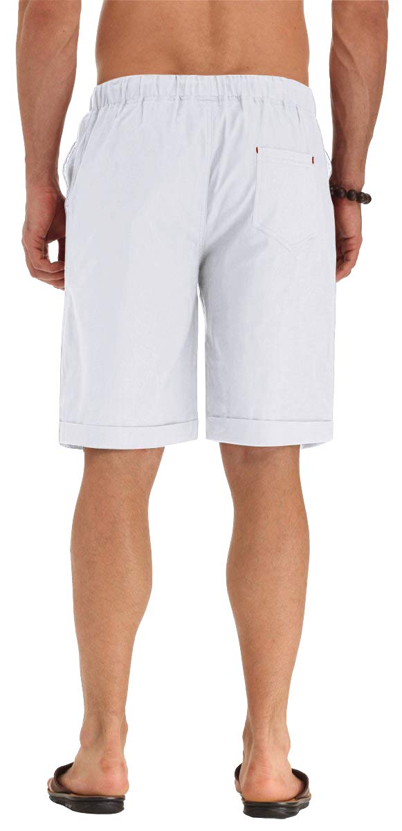 NITAGUT Men's Linen Casual Classic Fit Short White S - Image 5
