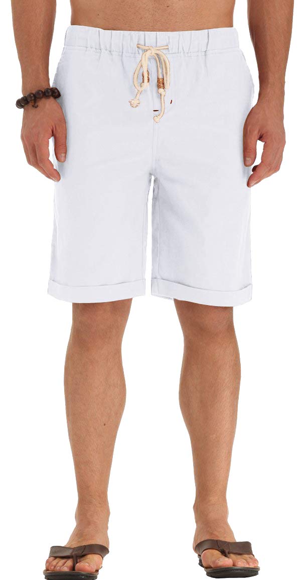 NITAGUT Men's Linen Casual Classic Fit Short White S - Image 4