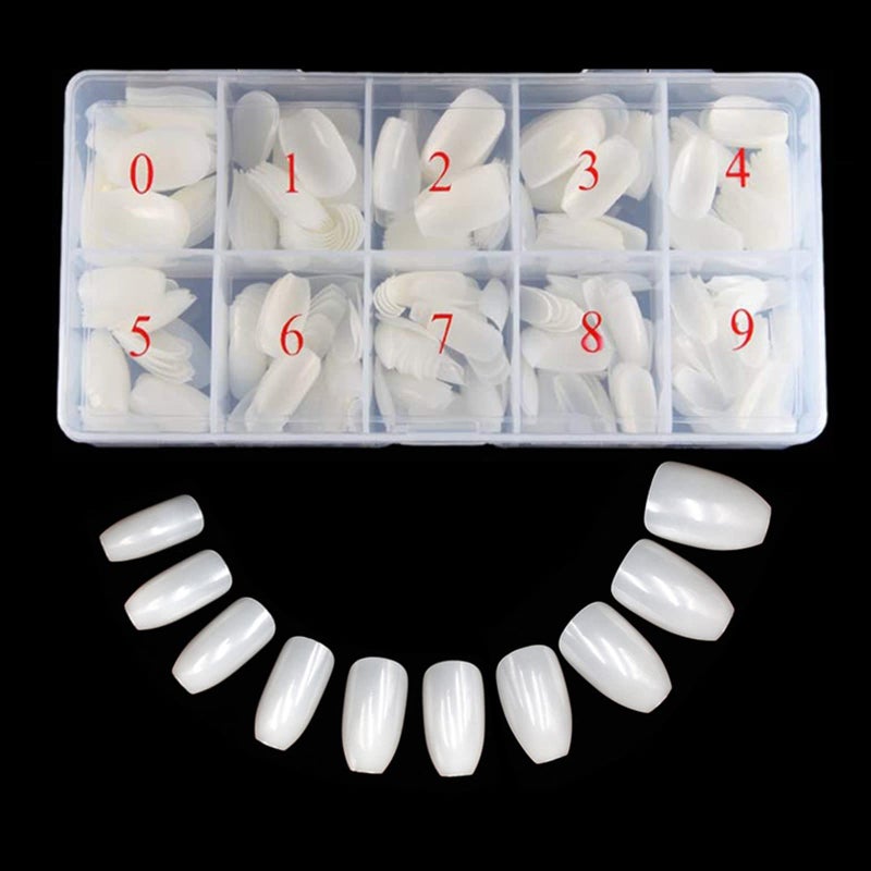 Beuniar Acrylic Nails Tips Short Coffin 500PCS Ballerina Artificial False Nail Tip Full Cover 10 Sizes with Box for Art Salons & Home DIY (Natural) - Image 3