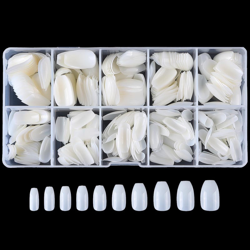Beuniar Acrylic Nails Tips Short Coffin 500PCS Ballerina Artificial False Nail Tip Full Cover 10 Sizes with Box for Art Salons & Home DIY (Natural) - Image 2