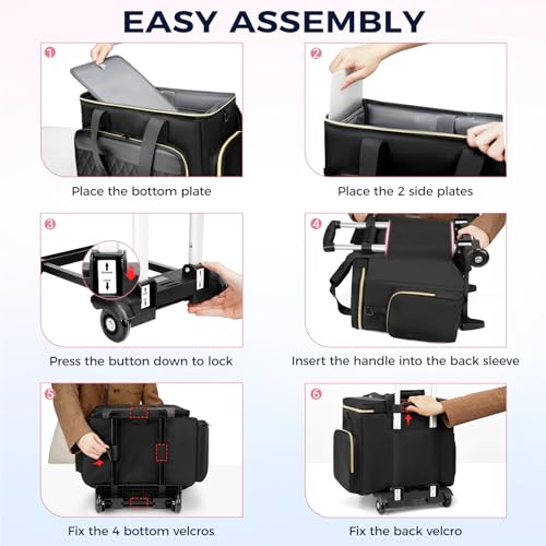 Ytonet Rolling Teacher Bag, 15.6 Inch Rolling Laptop Bag with Detachable Dolly & File Teacher Tote, Large Roller Briefcase for Women Teaching Office Work Craft Nurse, Black - Image 2