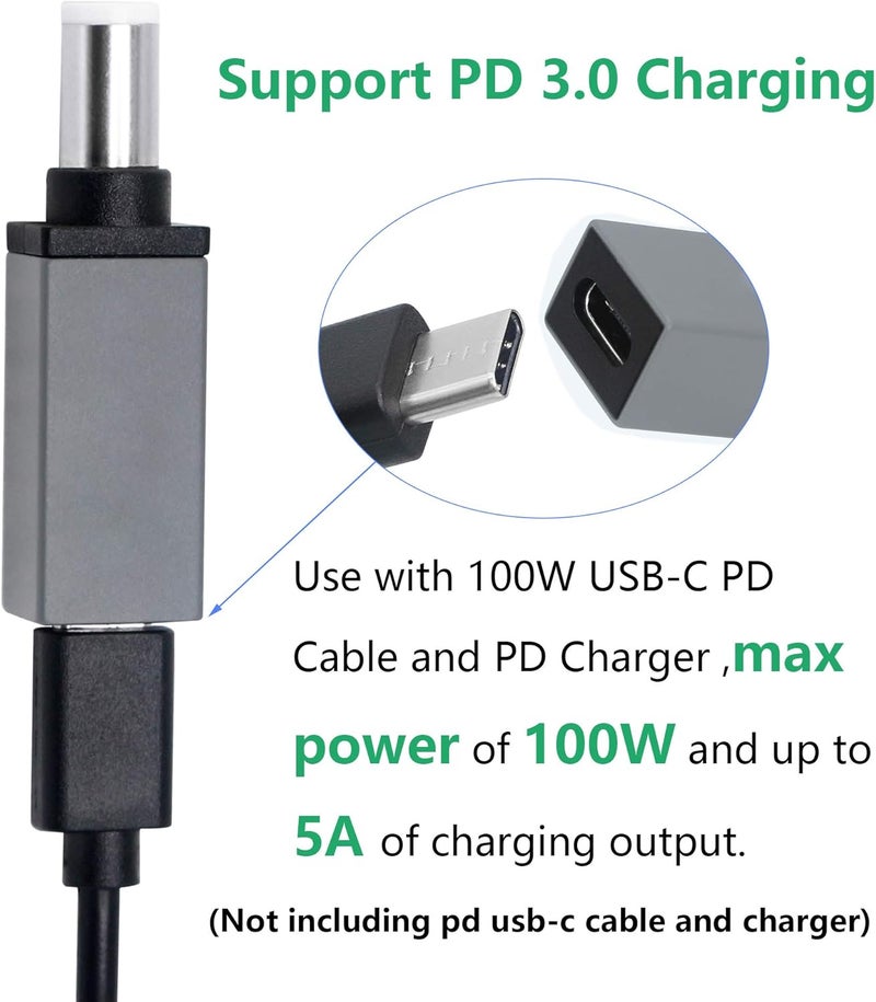 CERRXIAN 100W PD USB Type C Female Input to DC 74mm x 50mm 74x06 Power Charging Adapter for D830 D820 D630 D620 D610 D520 E4310 E4300 E5400100w7406Da Silver Grey - Image 4