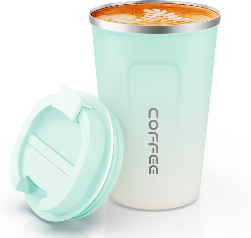CS COSDDI 12 oz Stainless Steel Vacuum Insulated Tumbler - Coffee Travel Mug Spill Proof with Lid - Coffee Cups for Keep Hot/Ice Coffee,Tea and Beer (blue-white380ML) - Image 1