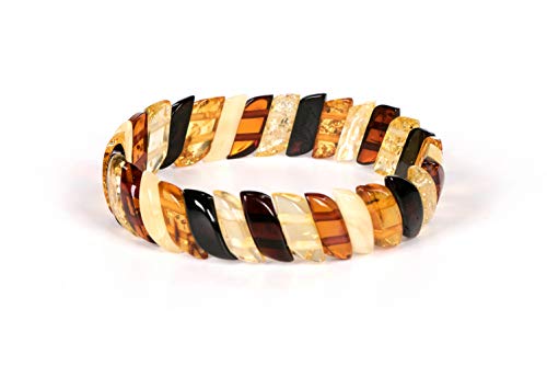 AMBERAGE Baltic Amber Stretch Bracelet for Women - Genuine Handmade Jewelry with Polished Multi-Colored Amber Beads - Elegant Elastic Bracelet Gift from Lithuania with Certificate of Authenticity - Image 1