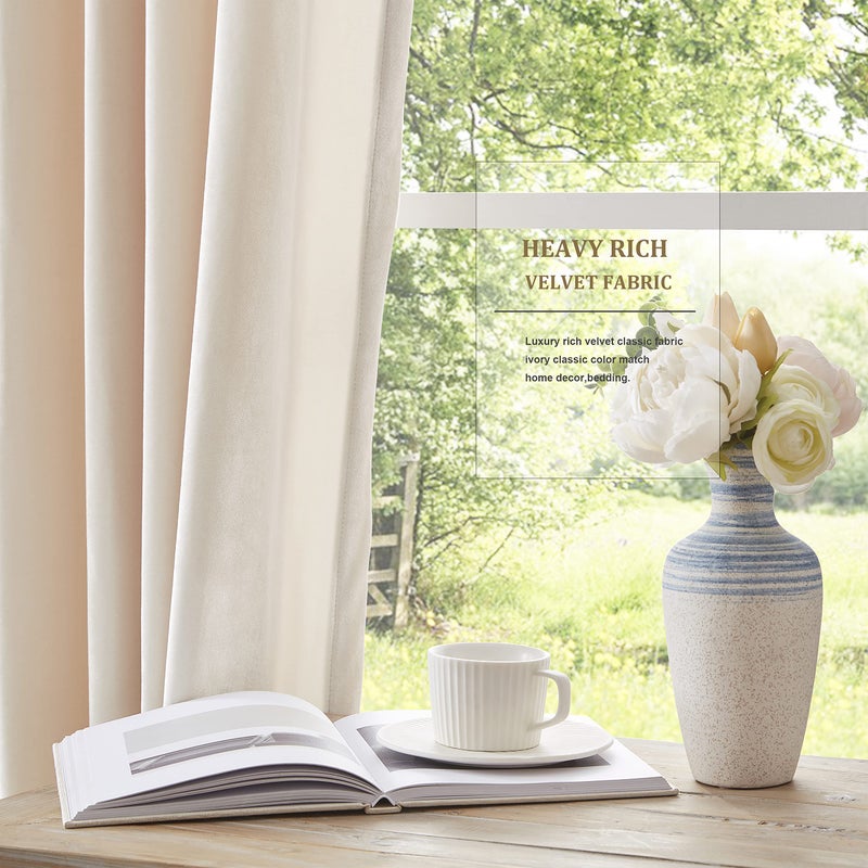 BULBUL Cream Curtains 84 inch Length- Set of 2 Living Room Ivory Velvet Blackout Window Drapes Curtains Thermal Insulated Room Darkening Decor Grommet Curtains for Bedroom Set of 2 Panels - Image 4
