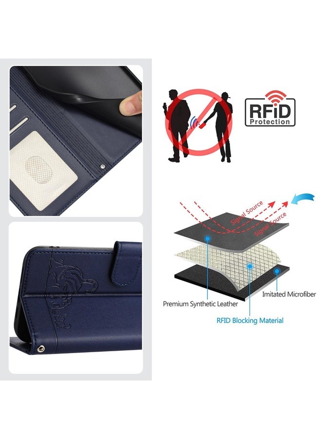 HuHa Case Cover For Asus ROG Phone 9 / 9 Pro Cat Rat Embossed Pattern RFID Leather Phone Case with Lanyard(Blue) - Image 5