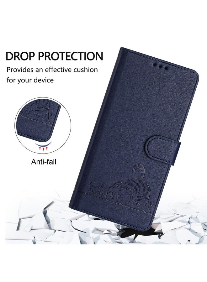 HuHa Case Cover For Asus ROG Phone 9 / 9 Pro Cat Rat Embossed Pattern RFID Leather Phone Case with Lanyard(Blue) - Image 4