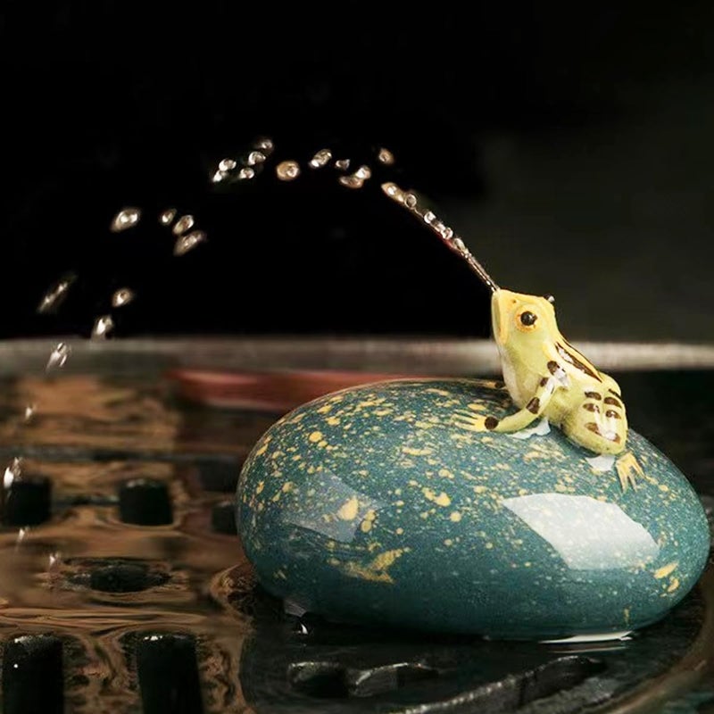 LYART Magic Tea Pet Frog Which Can Spray Water, Zisha Kung Fu Frog Tea Set Ornament Accessories, Decoration for Tea Table Tearoom, for Tea Drinker (2.Cyan B) - Image 1