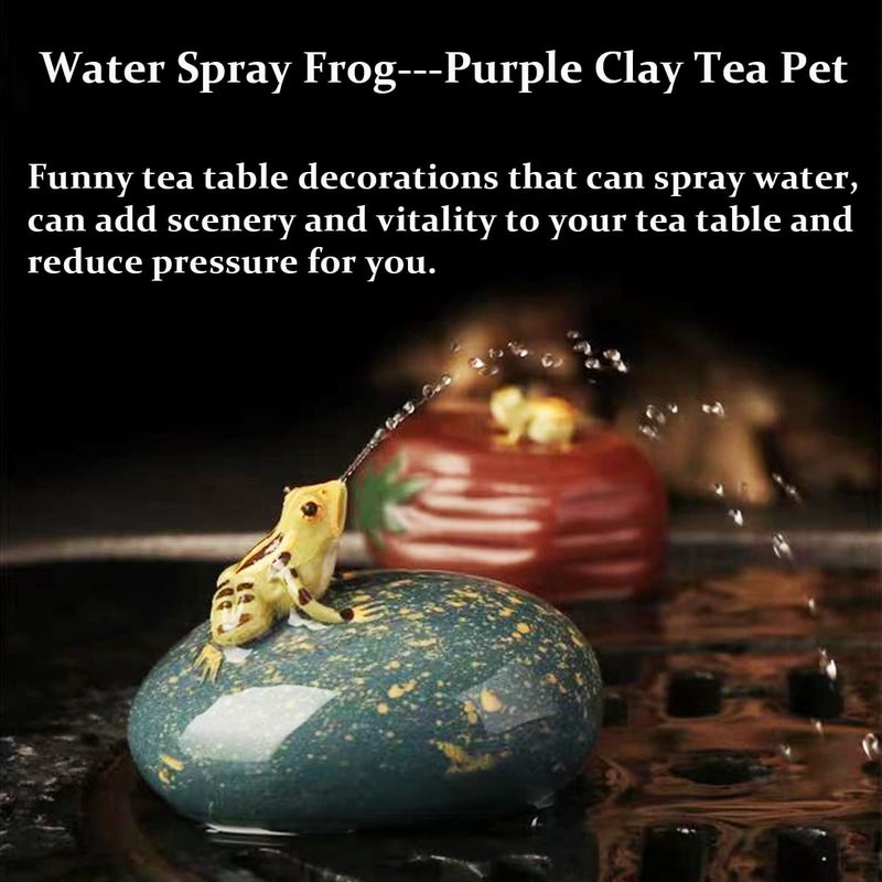 LYART Magic Tea Pet Frog Which Can Spray Water, Zisha Kung Fu Frog Tea Set Ornament Accessories, Decoration for Tea Table Tearoom, for Tea Drinker (2.Cyan B) - Image 3