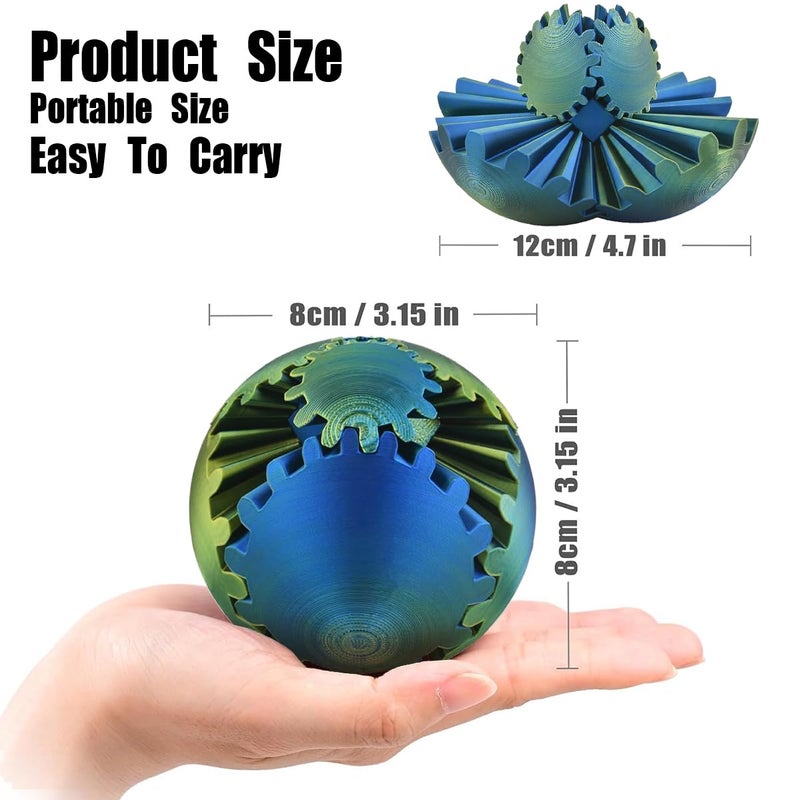 Gear Sphere 3D المطبوعة Gearsphere - The Steampunk Whirling Wonder Fidget Gear Ball Gearsphere Cube Fidget Toy للمكتب والمنزل لتخفيف التوتر، ألعاب رائعة هدية لـ 3+ أطفال بالغين (ذهبي أزرق) - Image 5